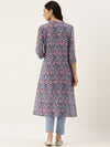 Blue & Pink Floral Printed Kurta