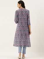 Blue & Pink Floral Printed Kurta