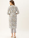 White & Blue Floral Printed Straight Kurta
