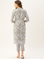 White & Blue Floral Printed Straight Kurta