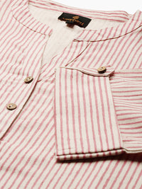 Pink & White Striped Straight Kurta