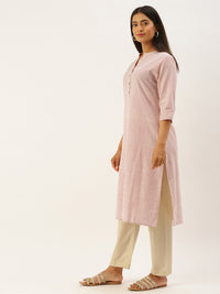 Pink & White Striped Straight Kurta