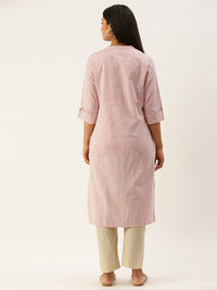Pink & White Striped Straight Kurta