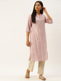 Pink & White Striped Straight Kurta