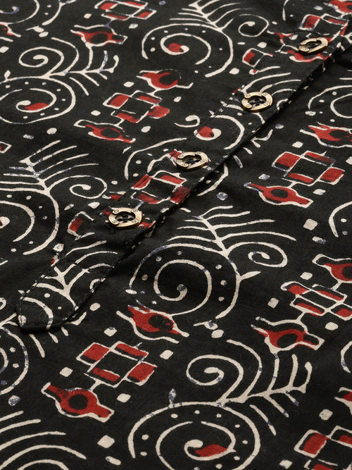 Black & Beige Printed Straight Kurta