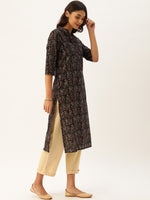 Black & Beige Printed Straight Kurta