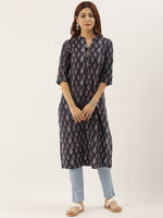 Black & Blue Printed Straight Kurta