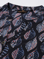 Black & Blue Printed Straight Kurta