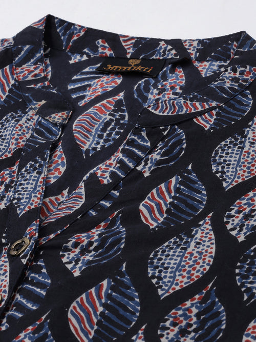 Black & Blue Printed Straight Kurta