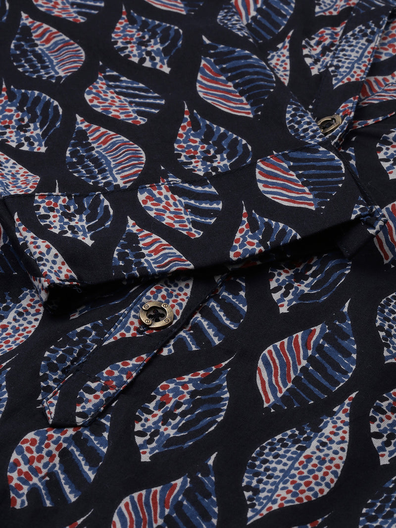 Black & Blue Printed Straight Kurta