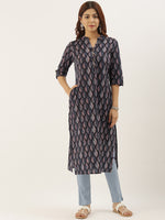 Black & Blue Printed Straight Kurta