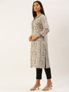 Off White & Beige Hand Block Ethnic Motifs Print Straight Kurta