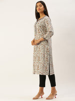 Off White & Beige Hand Block Ethnic Motifs Print Straight Kurta