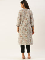 Off White & Beige Hand Block Ethnic Motifs Print Straight Kurta