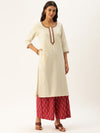 Off-White Yoke Design Embroidered Straight Kurta