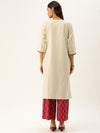 Off-White Yoke Design Embroidered Straight Kurta
