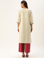 Off-White Yoke Design Embroidered Straight Kurta