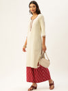 Off-White Yoke Design Embroidered Straight Kurta