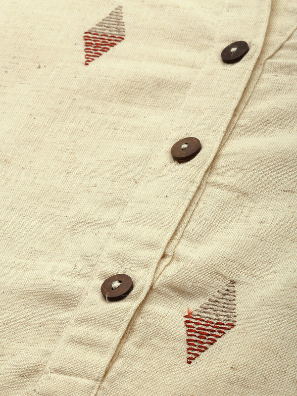 Off-White Embroidered Straight Kurta