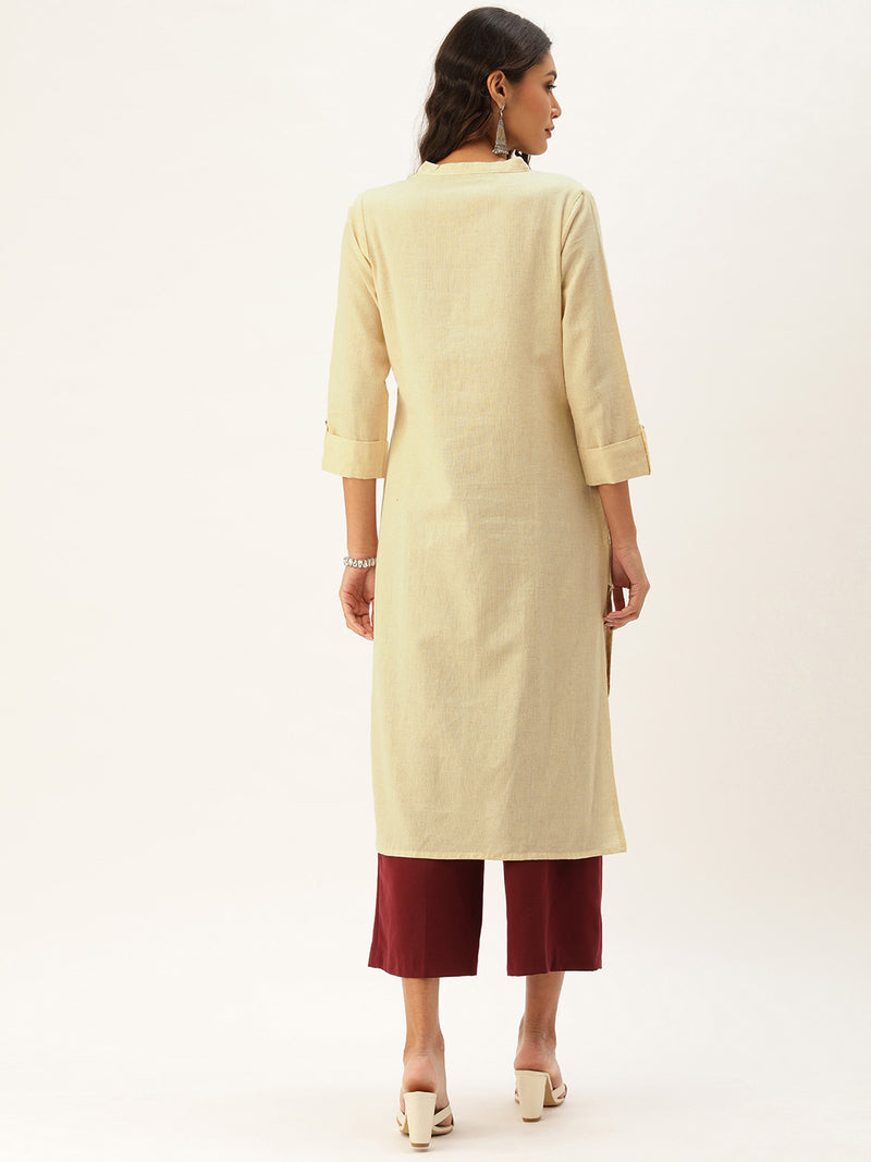 Off-White Embroidered Straight Kurta