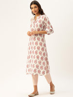 White & Red Floral Printed Straight Kurta