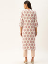 White & Red Floral Printed Straight Kurta