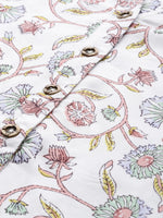 White & Green Floral Printed Straight Kurta