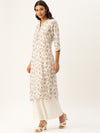 White & Green Floral Printed Straight Kurta