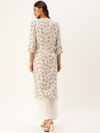 White & Green Floral Printed Straight Kurta