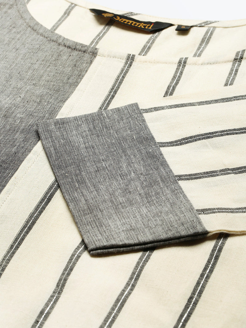 Grey & White Striped Straight Kurta