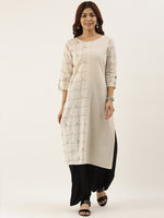 Off-White Placement Checked Straight Kurta