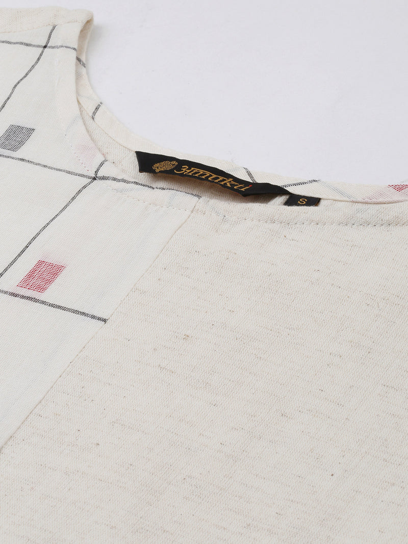 Off-White Placement Checked Straight Kurta
