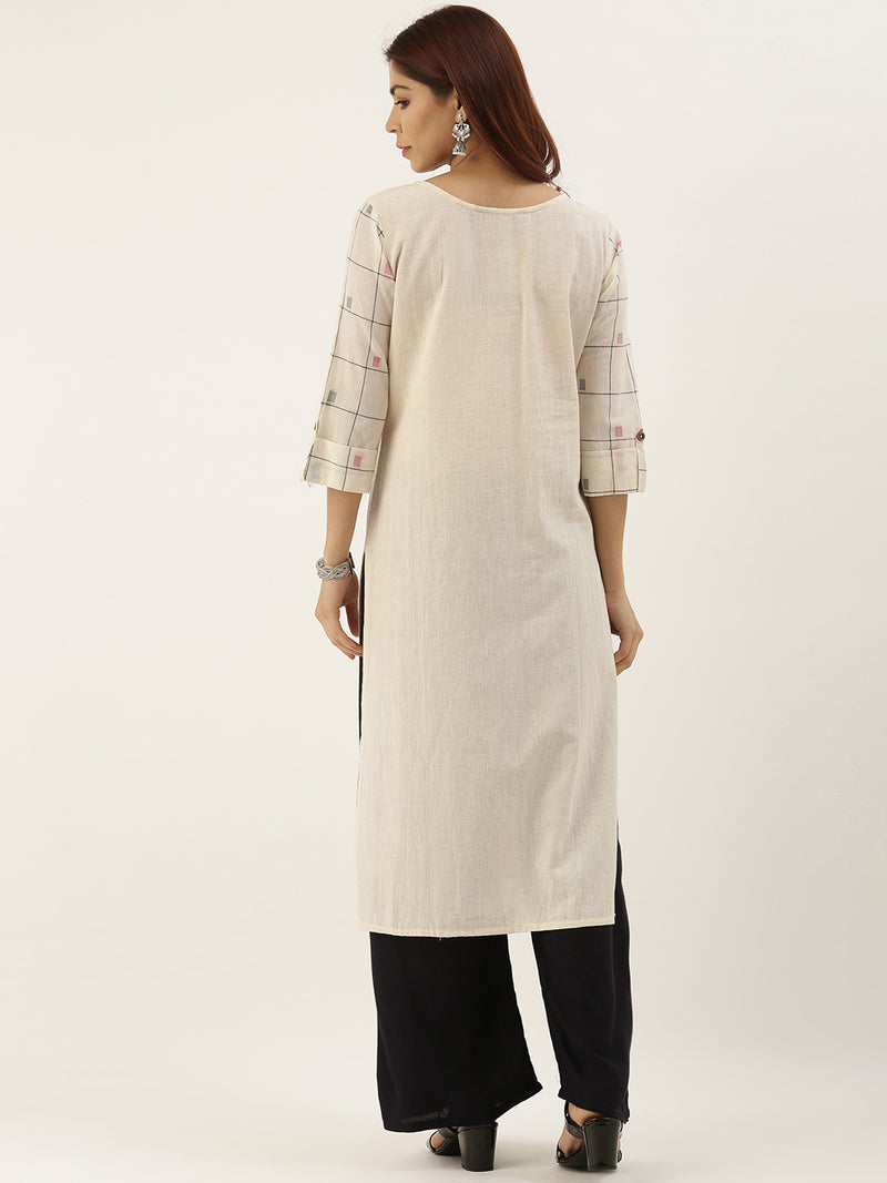 Off-White Placement Checked Straight Kurta