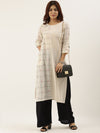 Off-White Placement Checked Straight Kurta