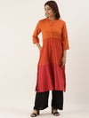 Orange & Red Colour blocked Straight Kurta