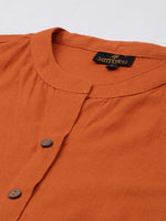 Orange & Red Colour blocked Straight Kurta