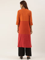 Orange & Red Colour blocked Straight Kurta