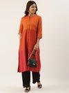 Orange & Red Colour blocked Straight Kurta
