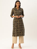Black & Blue Printed Straight Kurta