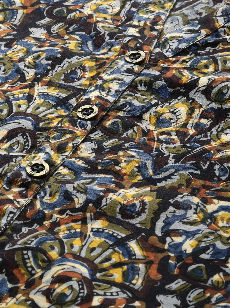 Black & Blue Printed Straight Kurta