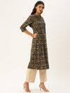 Black & Blue Printed Straight Kurta