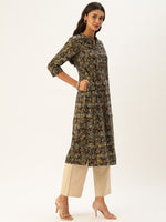 Black & Blue Printed Straight Kurta
