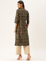 Black & Blue Printed Straight Kurta