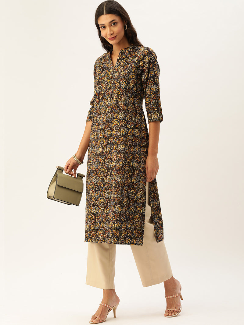 Black & Blue Printed Straight Kurta