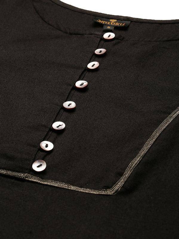 Black Thread Work Detail Straight Kurta