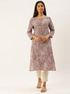 Beige & Pink Ethnic Motifs Print Straight Kurta