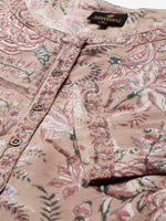 Beige & Pink Ethnic Motifs Print Straight Kurta