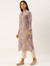 Beige & Pink Ethnic Motifs Print Straight Kurta