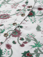 White & Green Floral Printed Straight Kurta