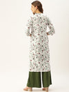 White & Green Floral Printed Straight Kurta